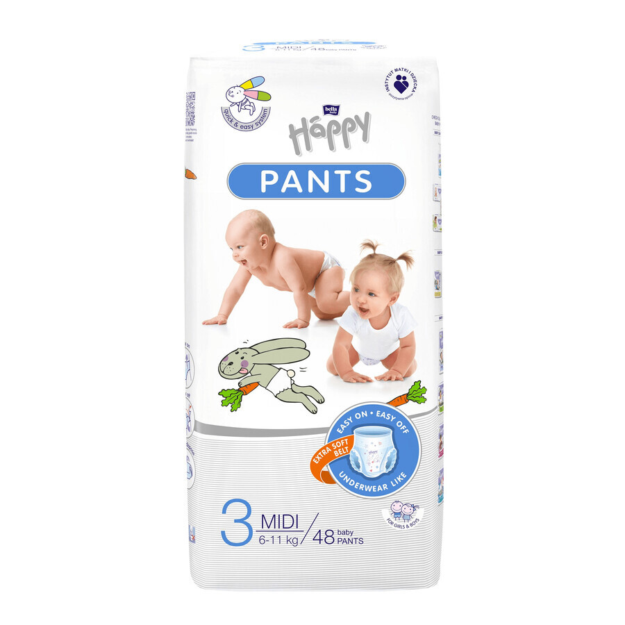 Bella Baby Happy Pants, couches, taille 3 Midi, 6-11 kg, 48 pcs