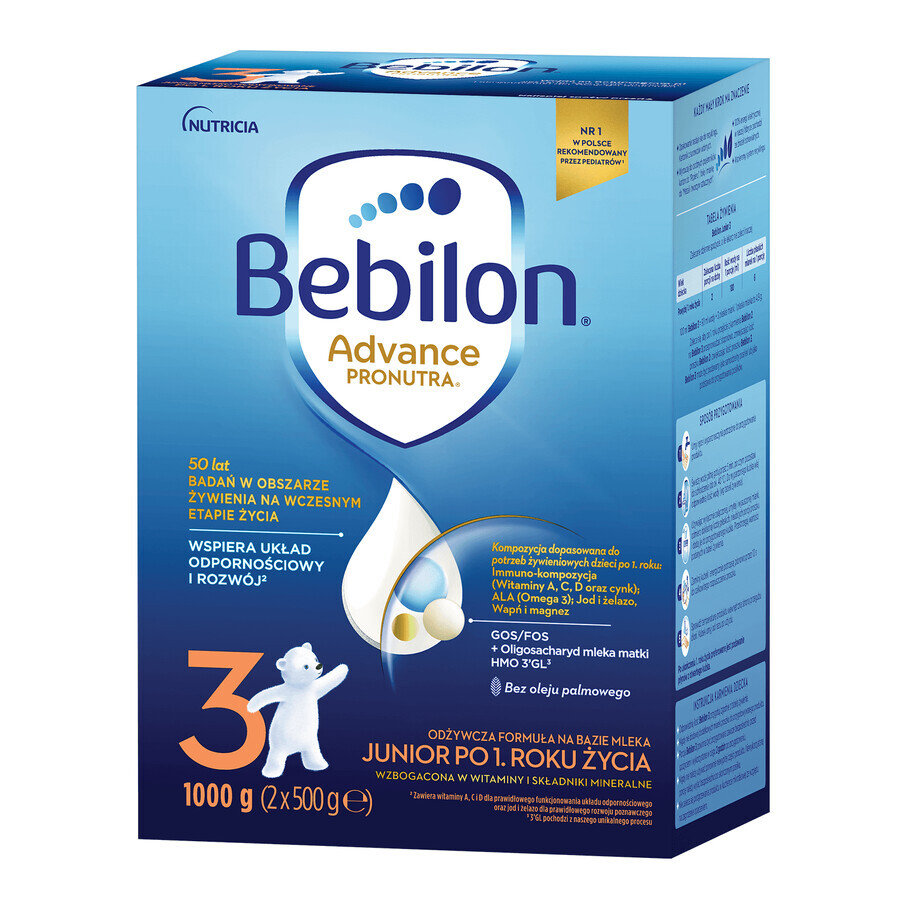 Bebilon Advance Pronutra 3 Junior, leche maternizada nutritiva, a partir de 1 año, 3 x 1000 g