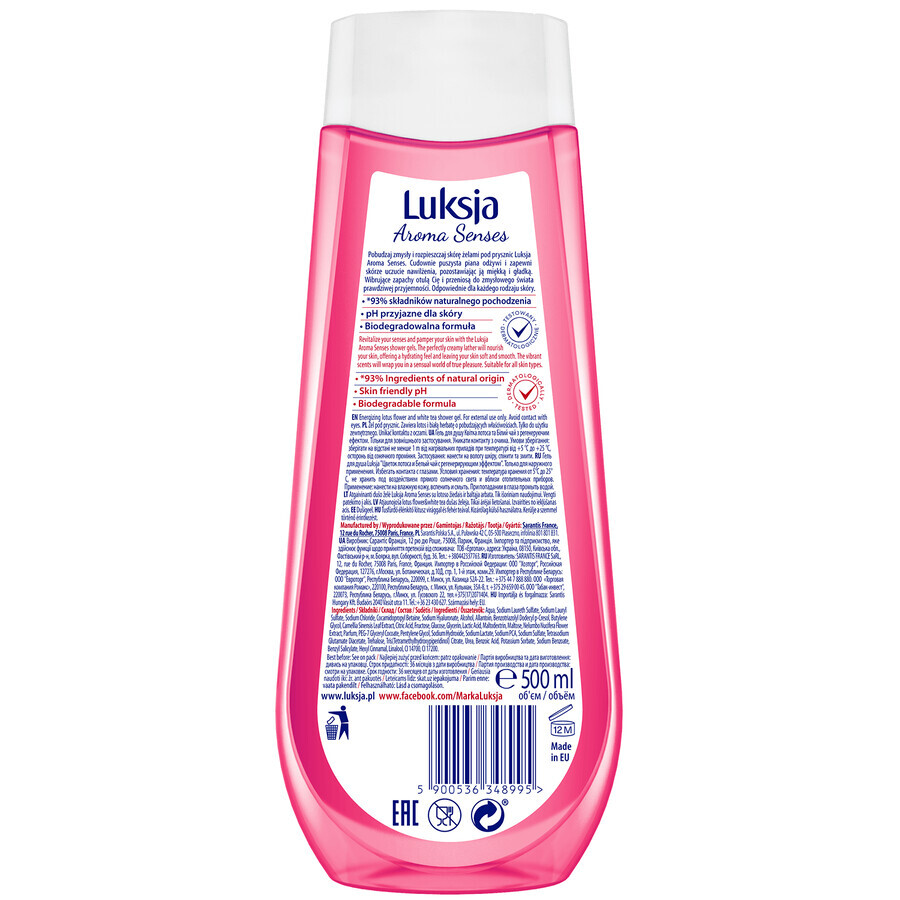 Luxja Aroma Senses Energizing, gel douche, lotus et thé blanc, 500 ml