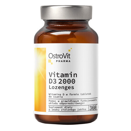 OstroVit Pharma Vitamin D3 2000 Lutschtabletten, grüner Apfelgeschmack, 360 Lutschtabletten