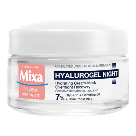 Masque-crème de nuit hydratant Hyalurogel à l'acide hyaluronique, 50 ml, Mixa