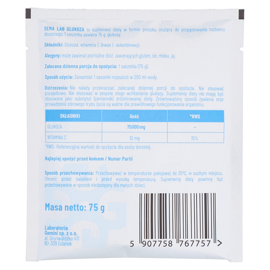 SEMA Lab Glucose, powder for oral solution, 75 g