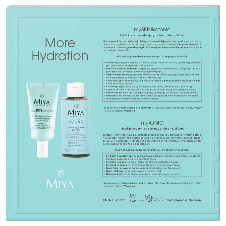 Miya More Hydration Set, leichte Feuchtigkeitscreme, 40 ml + feuchtigkeitsspendendes Gesichtswasser, 150 ml