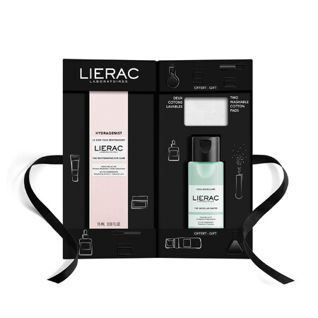 Lierac Hydragenist set, crème pour les yeux, 15 ml + eau micellaire, 50 ml + tampons cosmétiques, 2 pièces en cadeau