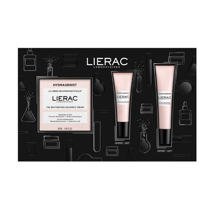 Lierac Hydragenist set, illuminating moisturizer, 50 ml + serum, 15 ml + eye cream, 7.5 ml gift