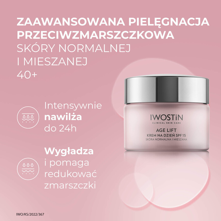 Kit Iwostin Age Lift, crème de jour, peau normale et mixte, SPF 15, 50 ml + crème pour les yeux, jour et nuit, 15 ml