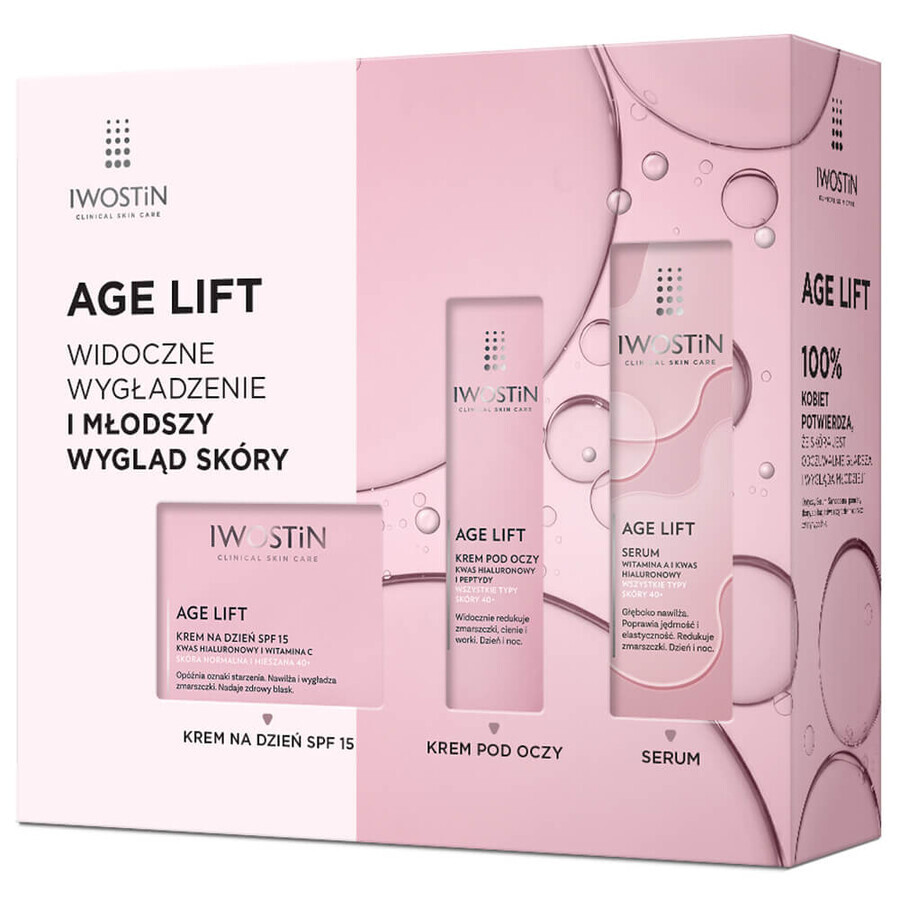 Set Iwostin Age Lift, cremă de zi, ten normal și mixt, SPF 15, 50 ml + cremă de ochi, 15 ml + ser antirid, 30 ml