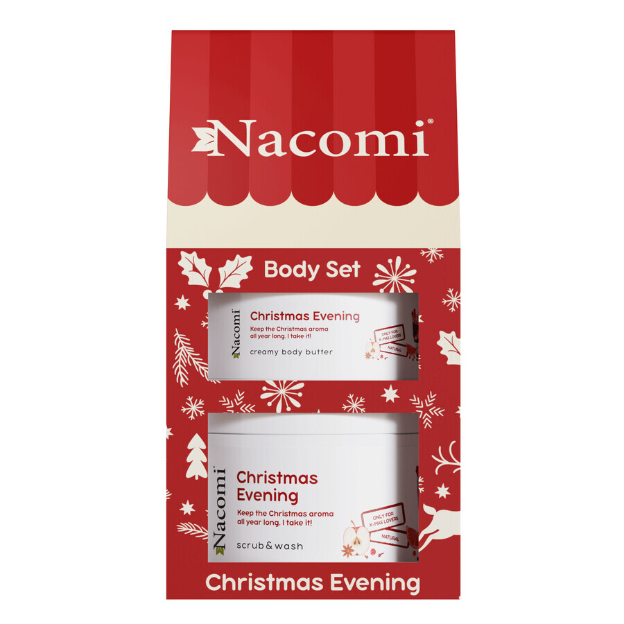 Nacomi Christmas Evening set, unt de corp cremos, 100 ml + spumă exfoliantă pentru corp, 200 ml