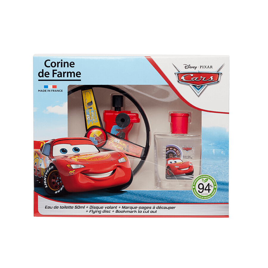 Corine De Farme Disney Cars set, eau de toilette, 50 ml + disque volant, 1 pièce + signet découpé, 1 pièce