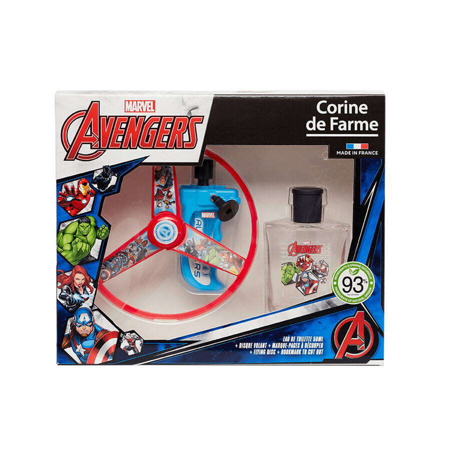 Corine De Farme Marvel Avengers set, eau de toilette, 50 ml + disque volant, 1 pièce + signet découpé, 1 pièce