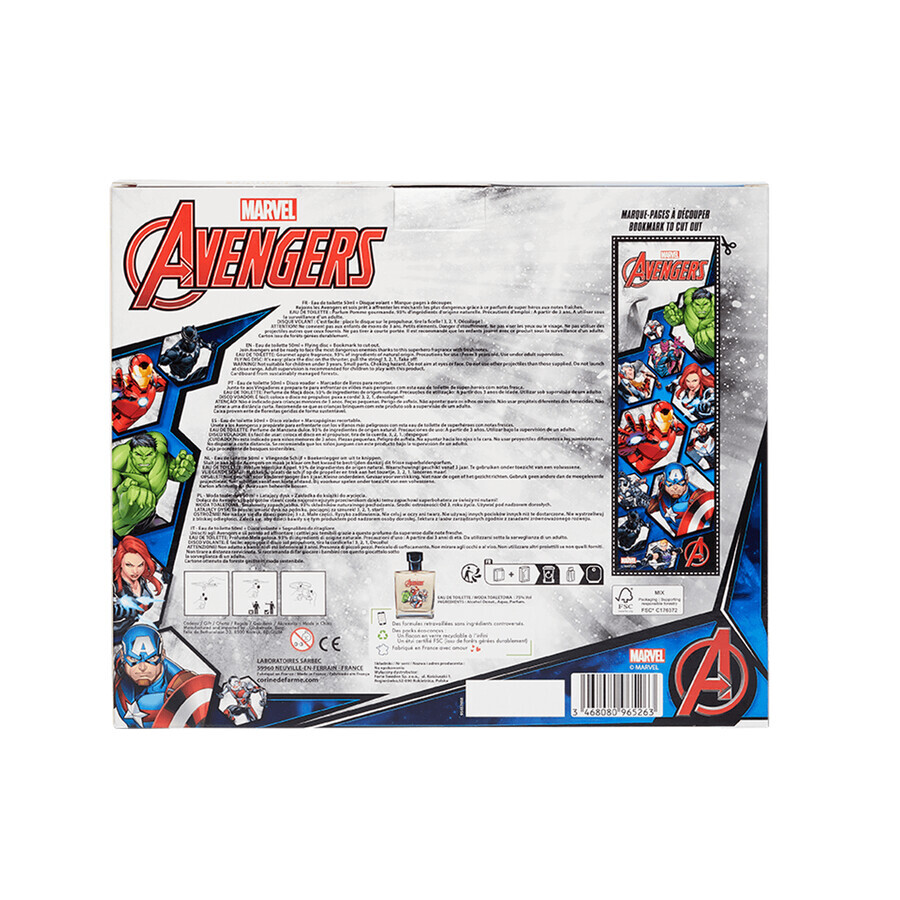 Corine De Farme Marvel Avengers set, eau de toilette, 50 ml + disque volant, 1 pièce + signet découpé, 1 pièce