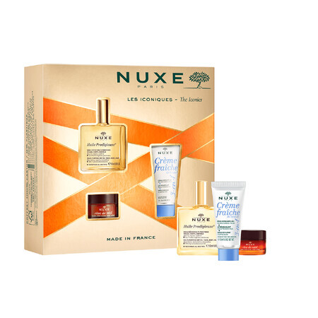 Coffret Nuxe Huile Prodigieuse, huile sèche, 50 ml + Rêve de Miel, baume à lèvres, 15 g + Crème Fraiche de beauté, crème hydratante, 30 ml