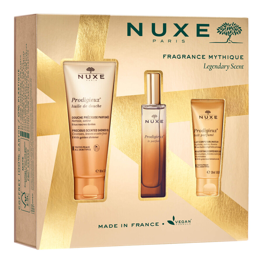 Set Nuxe Prodigieux, perfume, 30 ml + aceite de ducha, 100 ml + leche corporal perfumada, 30 ml