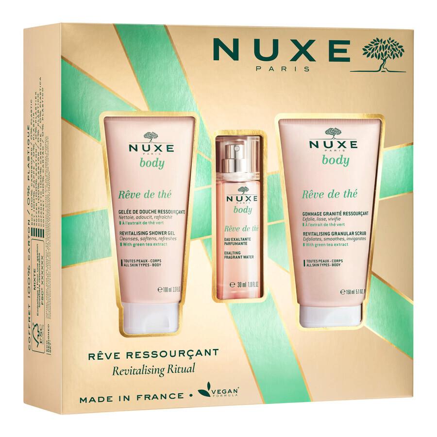 Nuxe Body Reve del set, gel de ducha revitalizante, 100 ml + exfoliante corporal revitalizante, 150 ml + agua perfumada, 30 ml