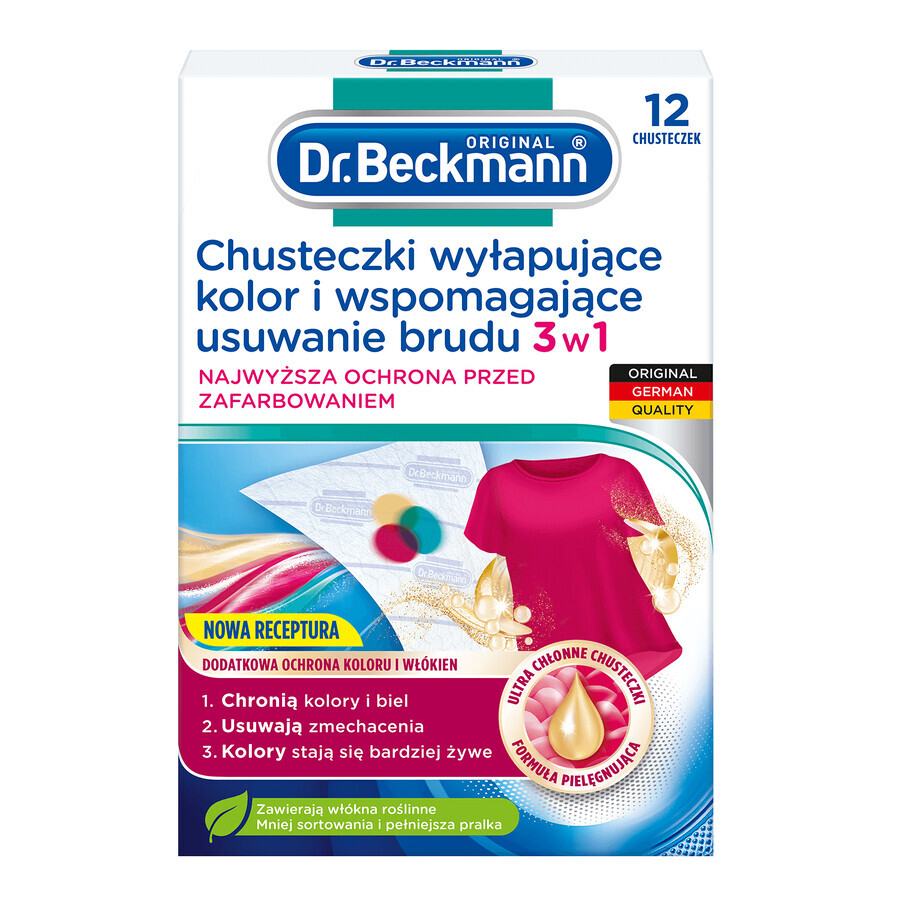 Beckmann, lingettes attrape-couleurs et anti-salissures 3en1, 12 pièces