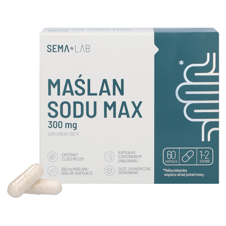 SEMA Lab Butyrate de sodium Max 300 mg, 60 gélules à libération retardée