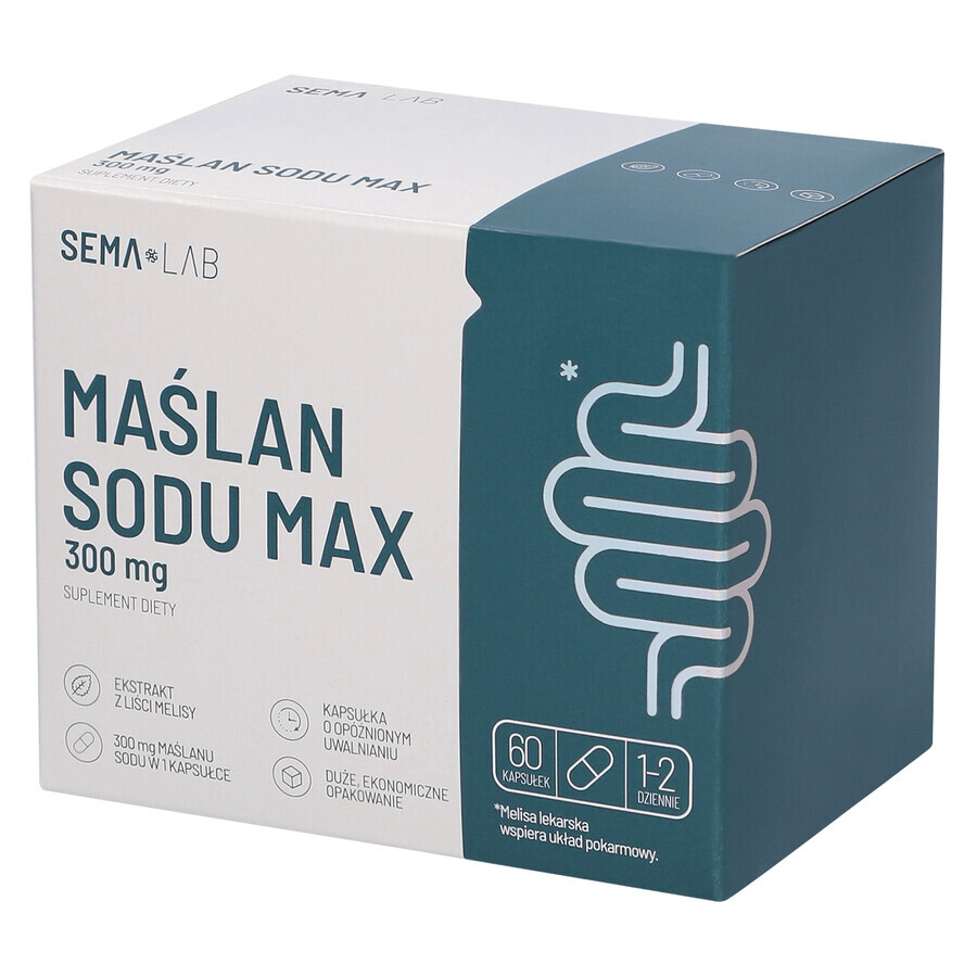 SEMA Lab Butyrate de sodium Max 300 mg, 60 gélules à libération retardée