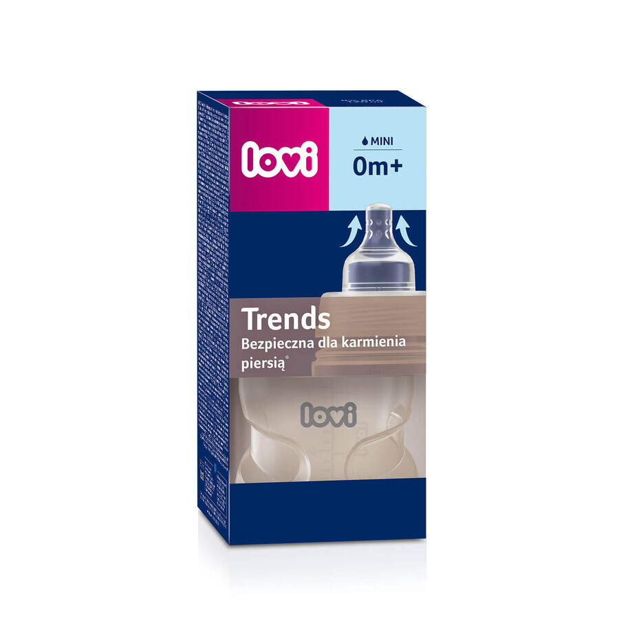 Lovi Trends, sticlă cu tetină dinamică, bej, de la naștere, 120 ml