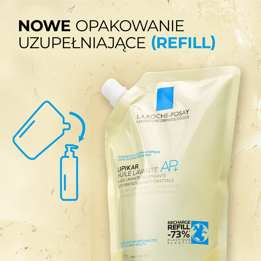 La Roche-Posay Lipikar AP+, huile nettoyante relipidante contre les irritations cutanées, réserve, 400 ml