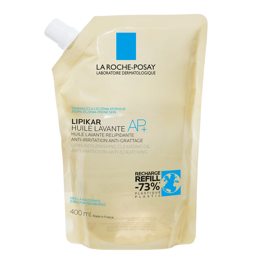 La Roche-Posay Lipikar AP+, huile nettoyante relipidante contre les irritations cutanées, réserve, 400 ml