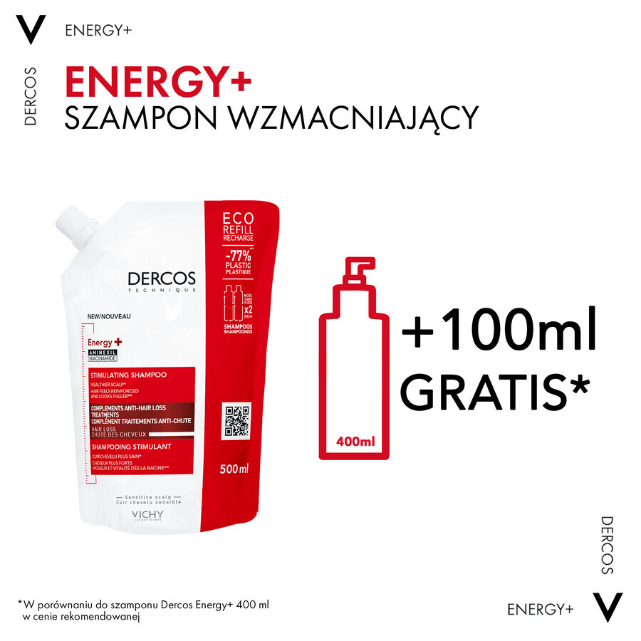 Vichy Dercos Energy+, shampooing stimulant, spare, 500 ml