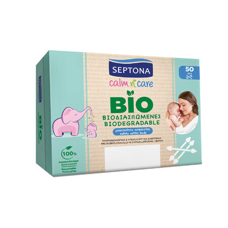 Septona Baby Calm n Care Bio, coton-tige biodégradable pour bébés, 50 pièces