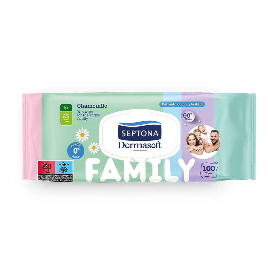 Septona Dermasoft Family, lingettes humides, camomille, 100 pièces