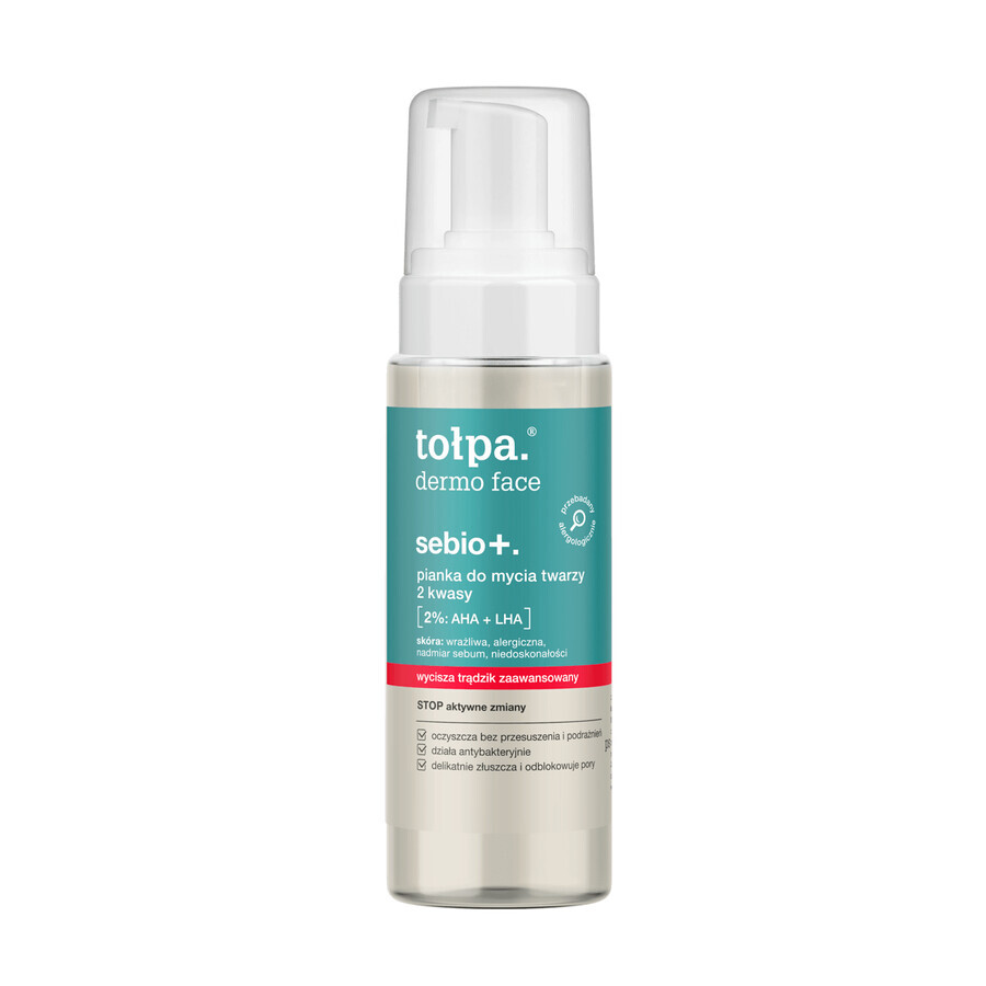 Tolpa dermo face sebio+, schiuma detergente per il viso, 2 acidi, 150 ml