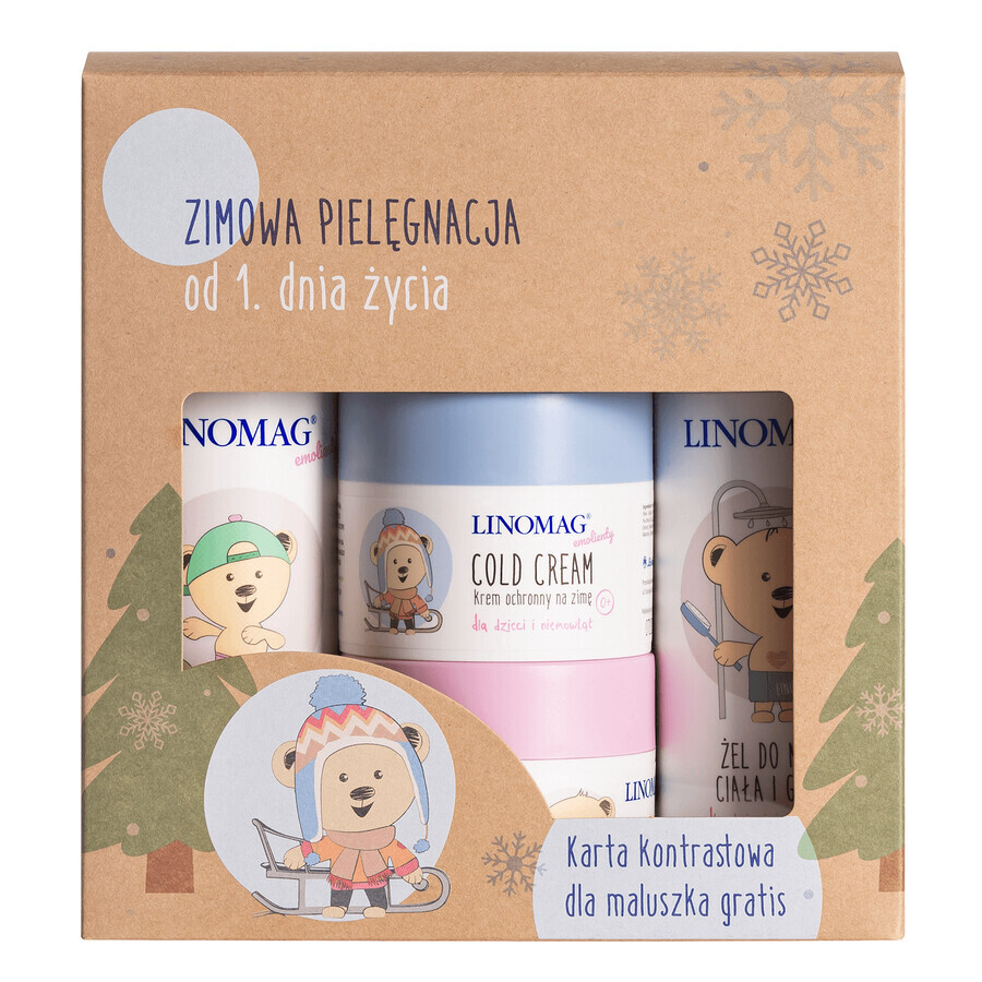 Linomag Winter Care set, olive, 200 ml + crème de protection, 50 ml + gel douche, 200 ml + crème d'hiver, 50 ml + carte de contraste gratuite