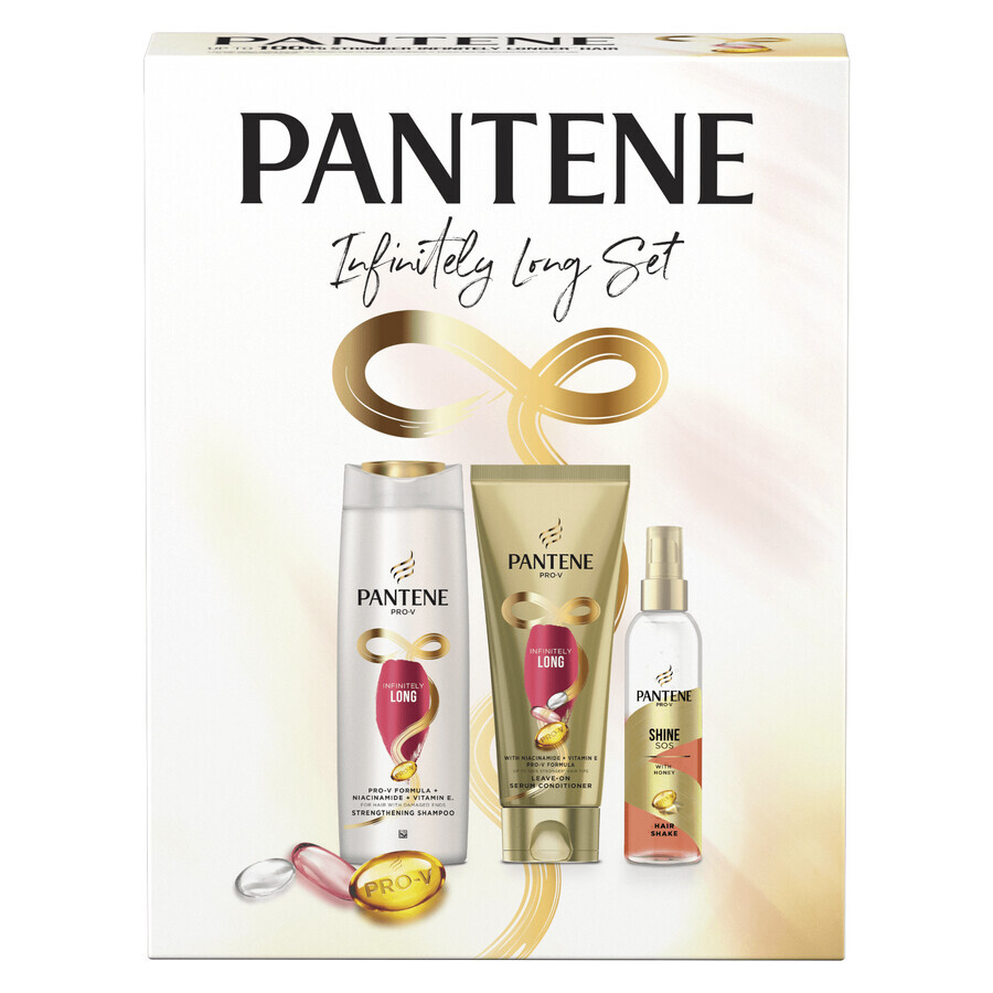 Pantene Infinite Box Set, Kräftigendes Shampoo, 400 ml + Kräftigendes Serum ohne Ausspülen, 200 ml + Volumenspray, 150 ml