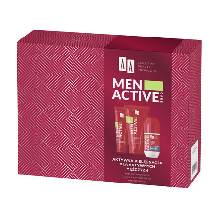 Set AA Men Active Care Programa Active Care, crema facial, SPF 30, 50 ml + gel lavacara, 150 ml + roll on antitranspirante, Fresh, 50 ml