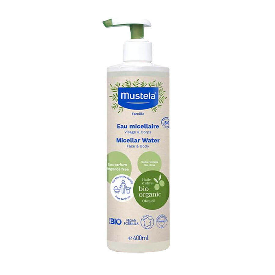 Mustela Bio set, eau micellaire, sans rinçage, 400 ml + crème à langer, 75 ml + couche en bambou, Safari, 1 gratuit