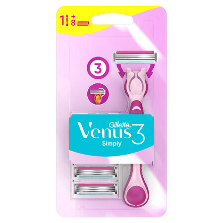 Gillette Simply Venus 3, manico del rasoio, 1 pezzo + lame, 8 pezzi