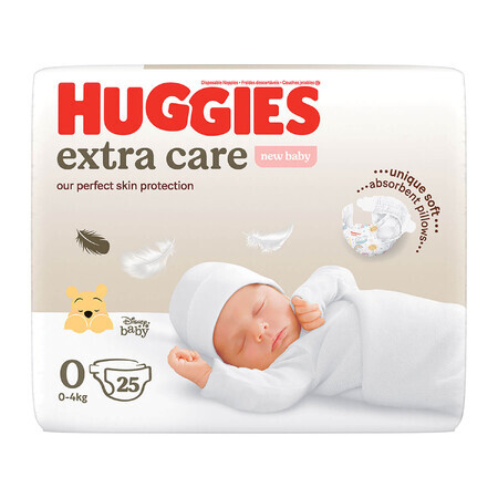 Huggies Extra Care, scutece, Disney, mărimea 0, Nou-născut, 0-4 kg, 25 buc