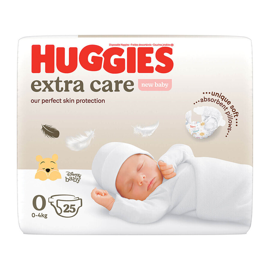 Huggies Extra Care, scutece, Disney, mărimea 0, Nou-născut, 0-4 kg, 25 buc