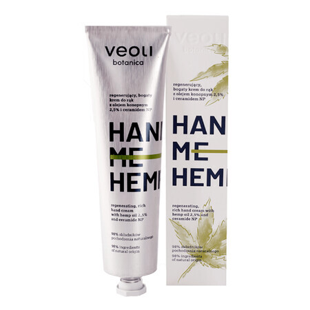 Veoli Botanica Hand Me Hemp, crema mani ricca e rigenerante con olio di canapa 2,5% e ceramide NP, 75 ml