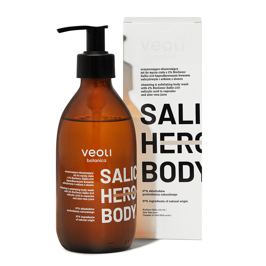 Veoli Botanica Salic Hero Body, reinigende en exfoliërende bodygel met 2% BioGenic Sallic-210 ingekapseld salicylzuur en aloë vera sap, 280 ml