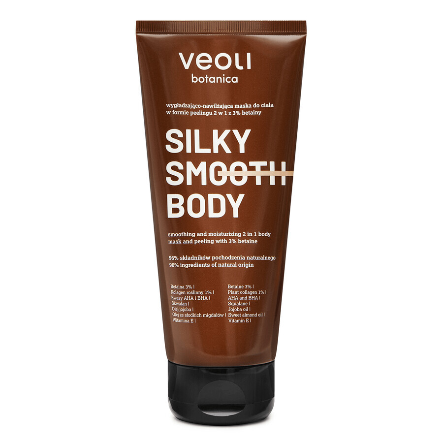 Veoli Botanica Silky Smooth Body, masque corporel lissant et hydratant sous forme de gommage 2 en 1 avec 3% de bétaïne, 180 ml