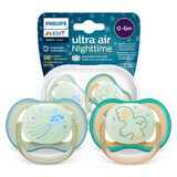 Avent Ultra Air Night Pacifier, Silicone, Symmetrical, Glow in the Dark, Boy, SCF376/18, 0-6 Months, 2 Pieces