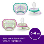 Avent Ultra Air Night, tétine, silicone, symétrique, phosphorescente, fille, SCF376/19, 0-6 mois, 2 pièces