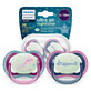 Avent Ultra Air Nighttime, t&#233;tine, silicone, sym&#233;trique, phosphorescente, fille, SCF376/14, 6-18 mois, 2 pi&#232;ces