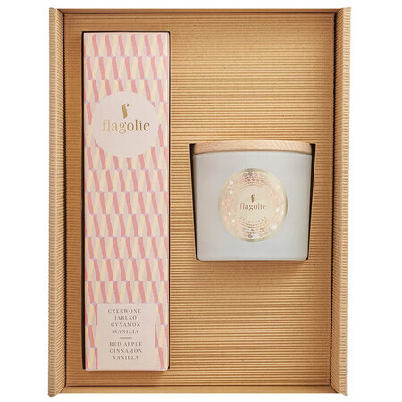 Flagolie Home Parfum de Noël, parfum d'ambiance Hygge, pomme rouge, cannelle, vanille, 100 ml + bougie soja, tarte aux pommes, 170 g