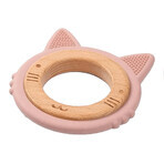 BabyOno, jouet de dentition en bois et silicone, chaton, rose, dès la naissance, 1 pc.