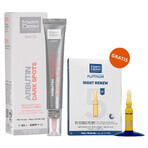 Set mit kostenlosen MartiDerm Shots Arbutin Dark Spots, Gesichtsserum, 20 ml + Platinum Night Renew, Nacht-Booster, 2 ml x 5 Ampullen