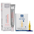 Set mit kostenlosen MartiDerm Shots Arbutin Dark Spots, Gesichtsserum, 20 ml + Platinum Night Renew, Nacht-Booster, 2 ml x 5 Ampullen