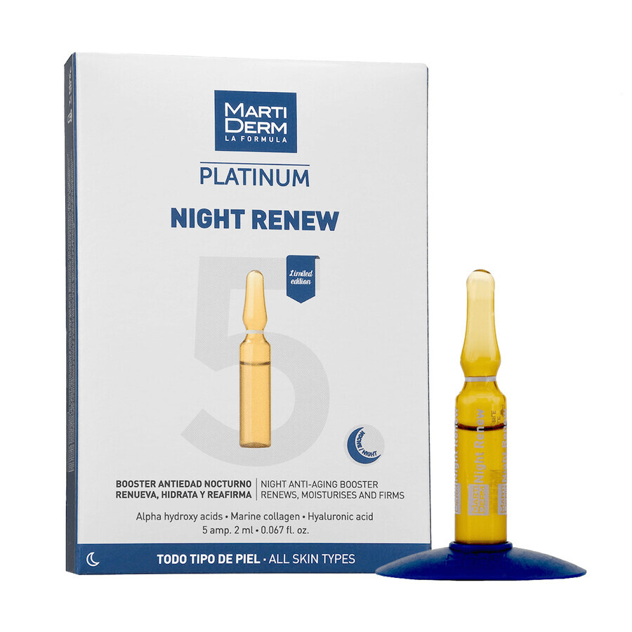 Set mit kostenlosen MartiDerm Shots Arbutin Dark Spots, Gesichtsserum, 20 ml + Platinum Night Renew, Nacht-Booster, 2 ml x 5 Ampullen