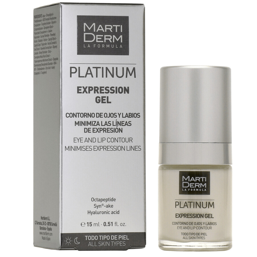 Free set with MartiDerm Platinum Expression, eye and lip gel, 15 ml + Platinum Night Renew, night booster, 2 ml x 5 ampoules