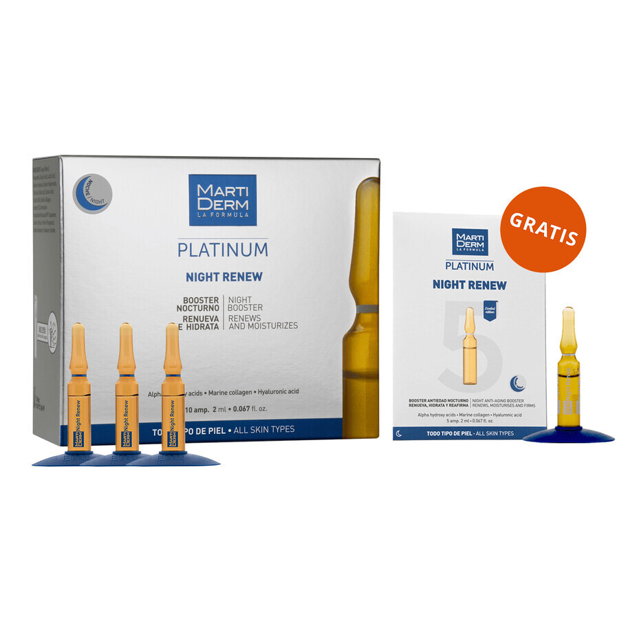 Set met gratis MartiDerm Platinum Night Renew, nachtbooster, 2 ml x 10 ampullen + 5 ampullen