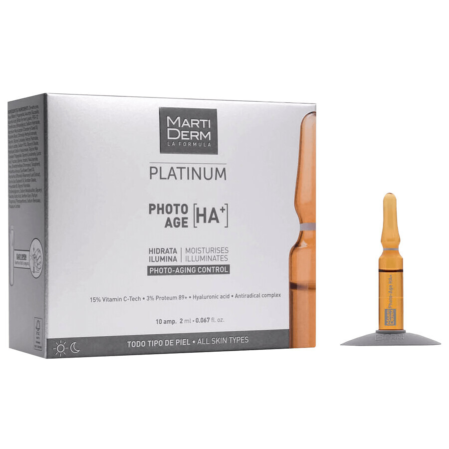 Free set with MartiDerm Platinum Photo Age [HA+], facial serum, 2 ml x 10 ampoules + Night Renew, night booster, 2 ml x 5 ampoules