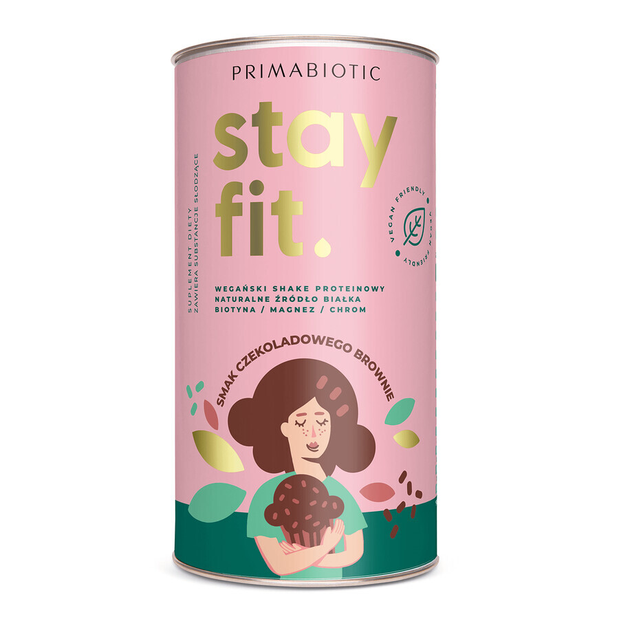 Primabiotic Stay Fit, shake protéiné végétalien, saveur brownie au chocolat, 500 g